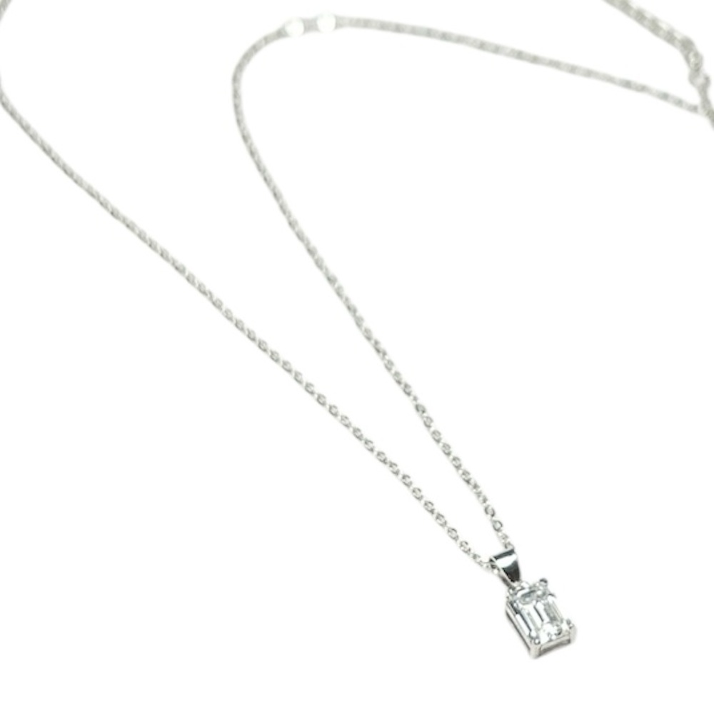 1ct Emerald Cut MOISSANITE 925 Sterling Silver Pendant Necklace